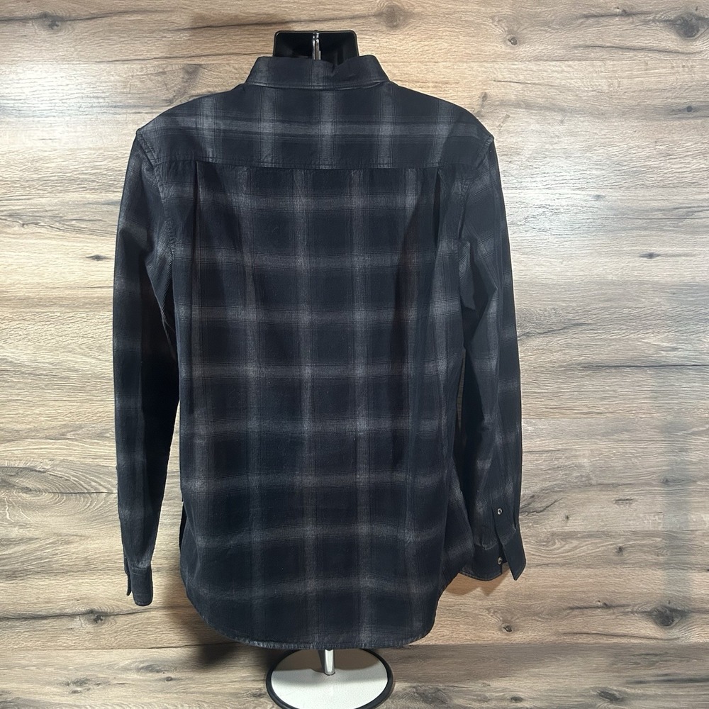 7 Diamonds Men Long Sleeve Corduroy Button Down Shirt Sz XL Gray Black Plaid - Picture 2 of 7